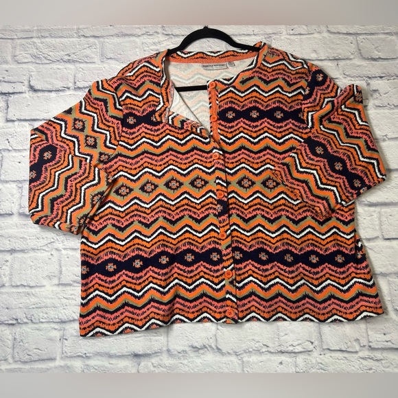 Coastal Cowgirl Rebecca Malone Orange/Navy Southwest Print Cardigan. Size XL. - Picture 5 of 10